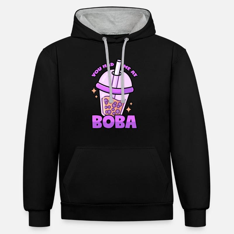 Boba: Bubble Tea - Kontrast-Hoodie - Schwarz/Grau meliert
