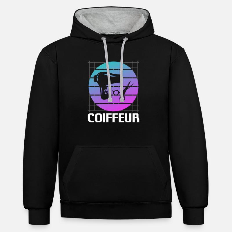 Retro Coiffeur Coiffure - Sweat à capuche contrasté - noir/gris chiné