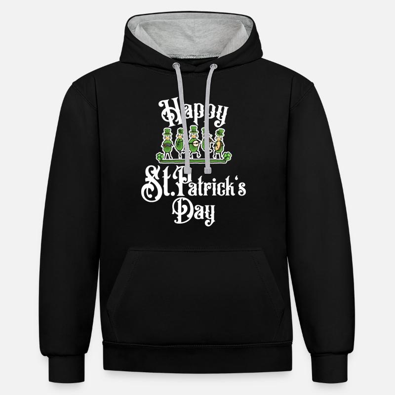 Bonne Saint-Patrick - Sweat à capuche contrasté - noir/gris chiné