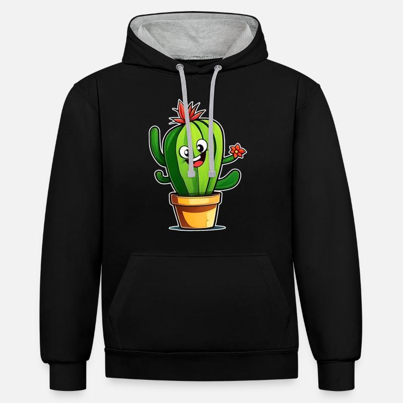 Mon petit cactus vert - Sweat à capuche contrasté - noir/gris chiné