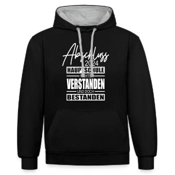 Abschluss 2024 Hauptschule - Kontrast-Hoodie - Schwarz/Grau meliert - Vorne - Anna (173cm) & Nico (186cm)