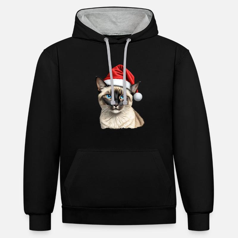 Chat de Noël siamois - Sweat à capuche contrasté - noir/gris chiné