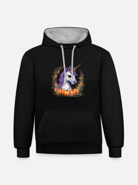halloween pony - Contrast hoodie - black/heather grey