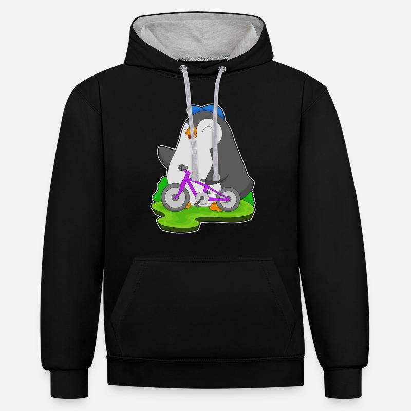 Vélo pingouin - Sweat à capuche contrasté - noir/gris chiné