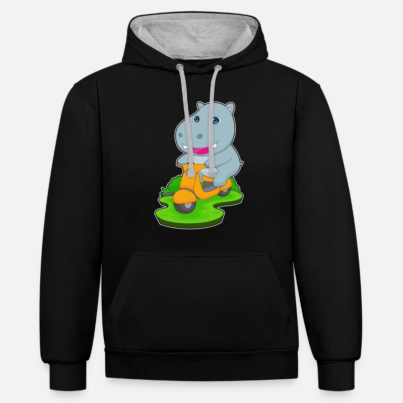 Hippo Scooter - Sweat à capuche contrasté - noir/gris chiné