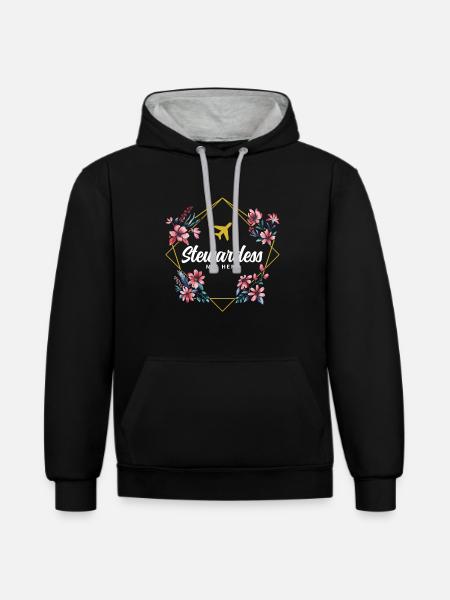 Stewardess mit Herz - Kontrast-Hoodie - Schwarz/Grau meliert