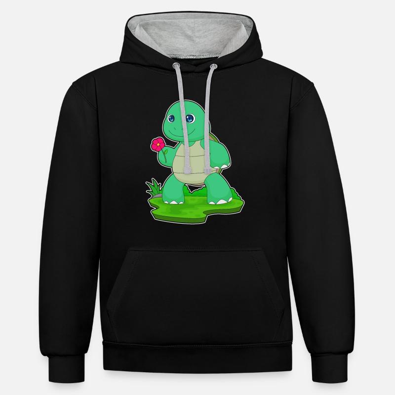 Fleur de tortue - Sweat à capuche contrasté - noir/gris chiné
