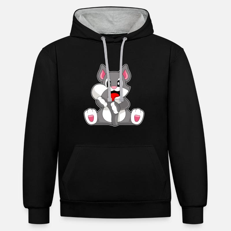 Langue de chat - Sweat à capuche contrasté - noir/gris chiné