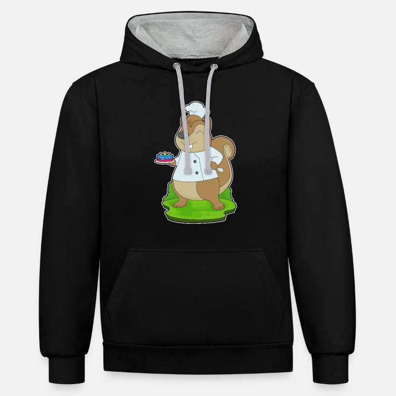 Écureuil Anniversaire Chef - Sweat à capuche contrasté - noir/gris chiné
