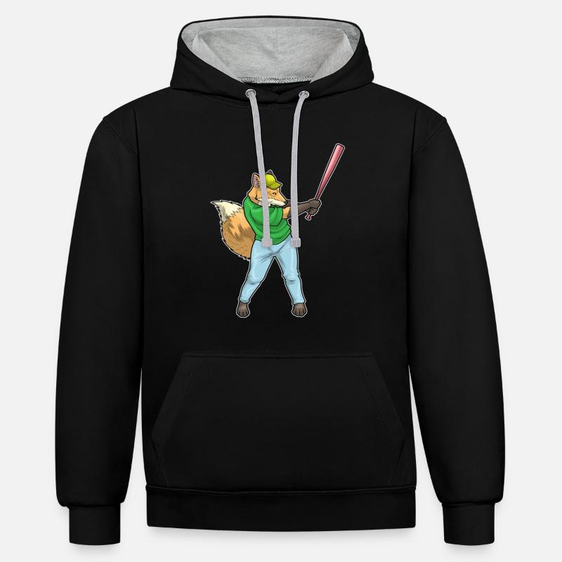 Batte de baseball Fox - Sweat à capuche contrasté - noir/gris chiné