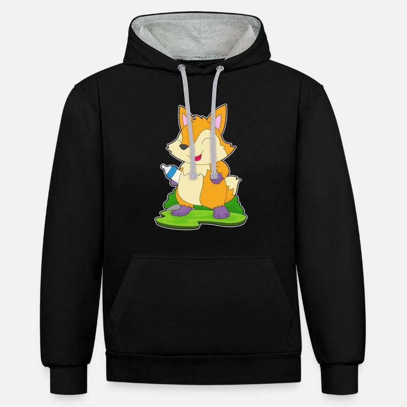 Fox Lait Biberon - Sweat à capuche contrasté - noir/gris chiné