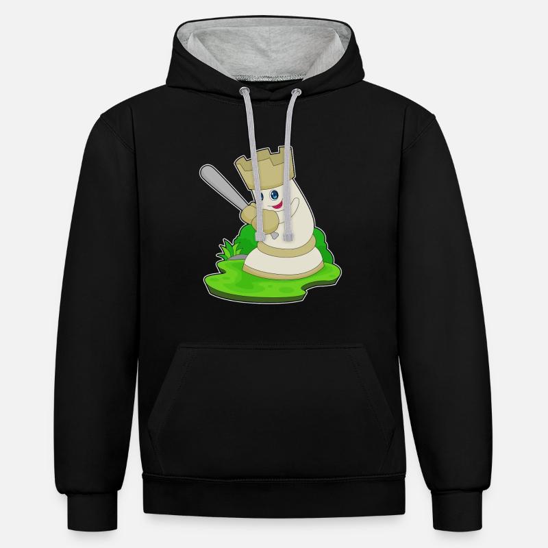 Pièce d’échecs Tour Échecs - Sweat à capuche contrasté - noir/gris chiné