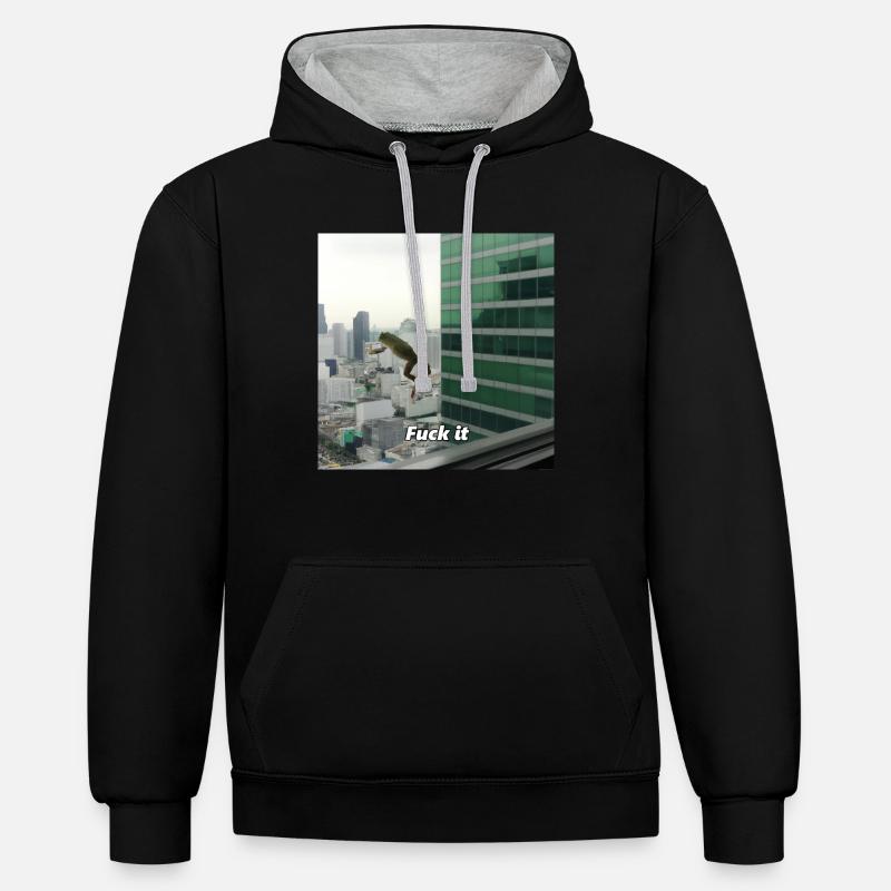 FK IT GRENOUILLE - Sweat à capuche contrasté - noir/gris chiné