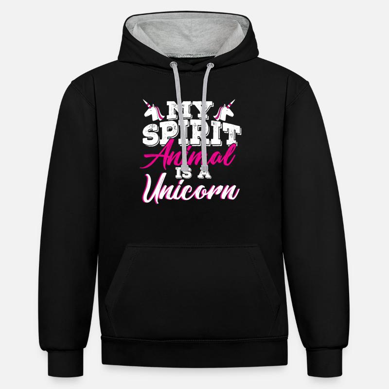 licorne - Sweat à capuche contrasté - noir/gris chiné