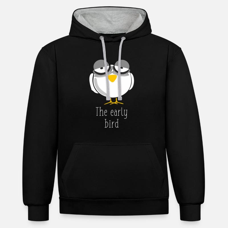 Lève-tôt - Sweat à capuche contrasté - noir/gris chiné