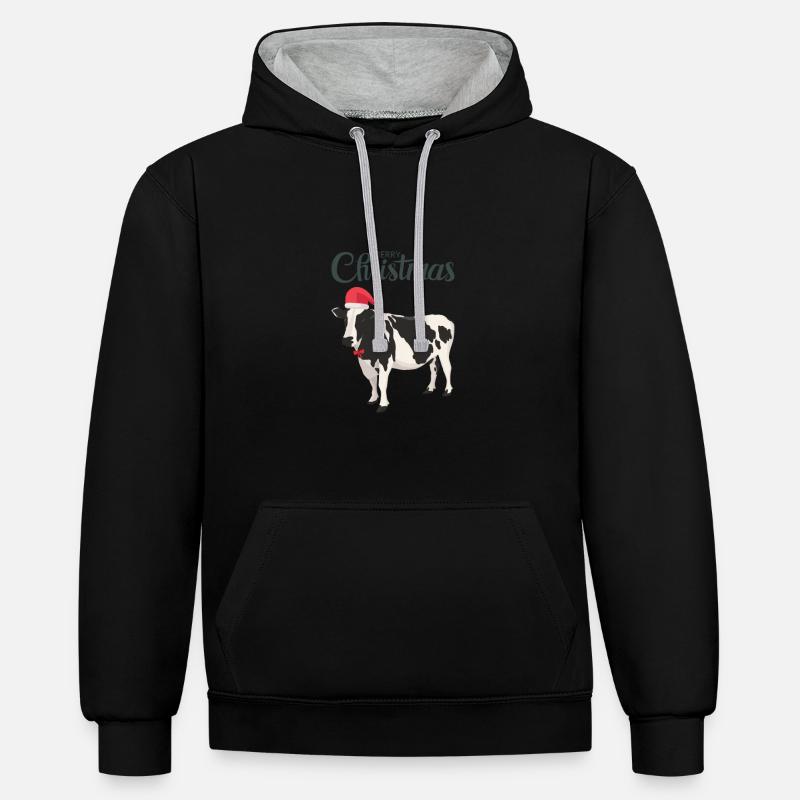 Vache de Noël - Sweat à capuche contrasté - noir/gris chiné