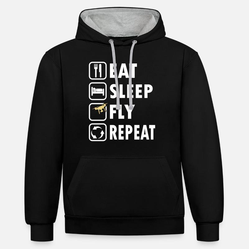 Eat Sleep Fly Repeat - Sweat à capuche contrasté - noir/gris chiné