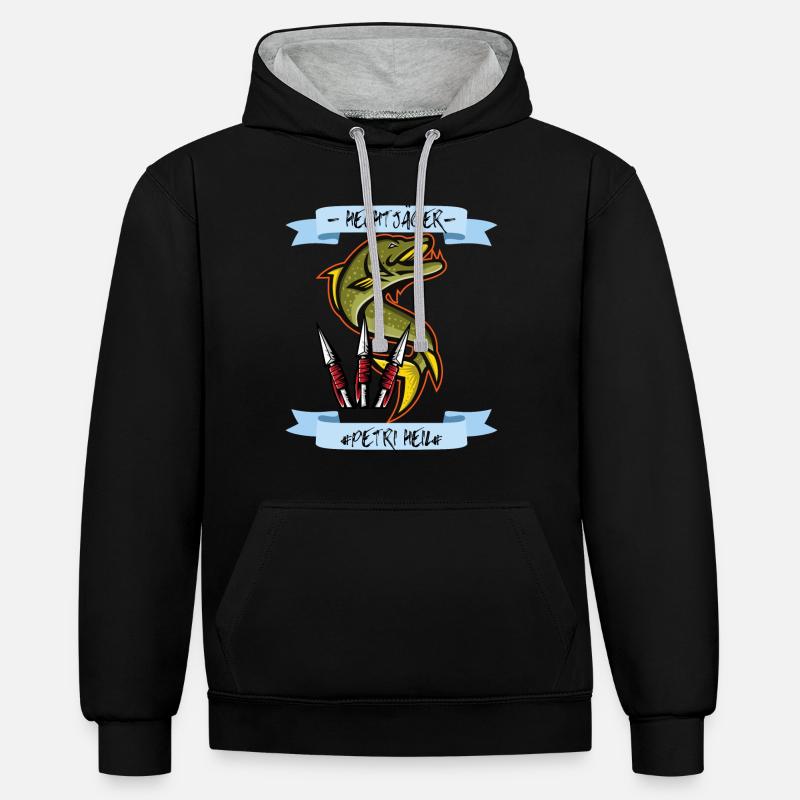 Hechtjäger Angler des Jahres - Kontrast-Hoodie - Schwarz/Grau meliert