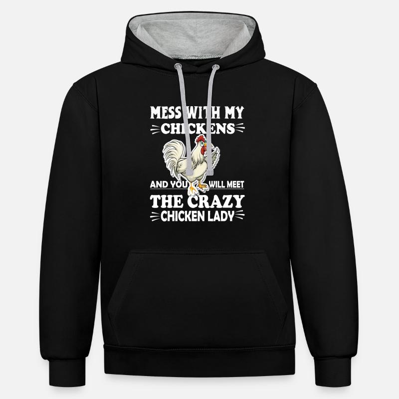 Déconner avec mes poulets - Sweat à capuche contrasté - noir/gris chiné