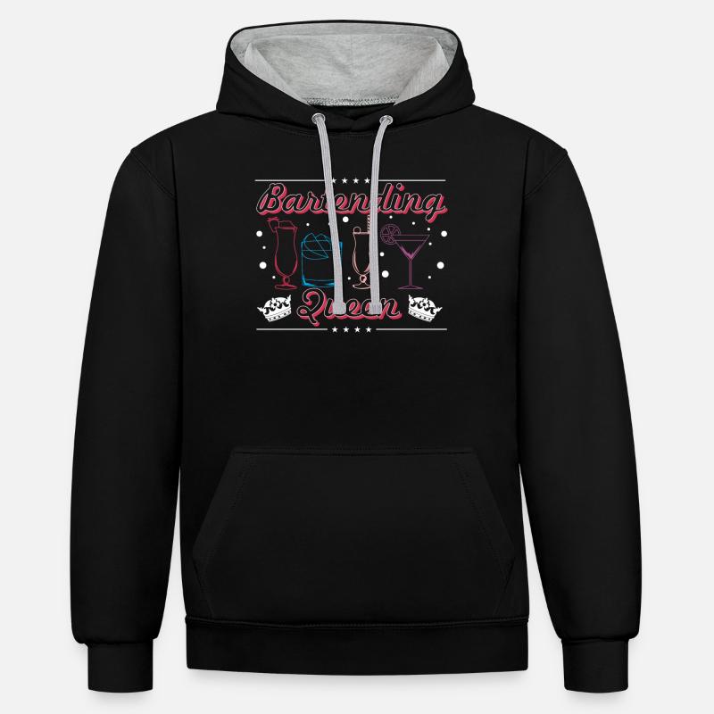 Reine du barman - Sweat à capuche contrasté - noir/gris chiné