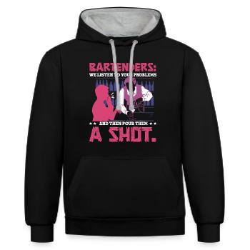 Verser des shots - Sweat à capuche contrasté - noir/gris chiné - Devant - Anna (173cm) & Nico (186cm)