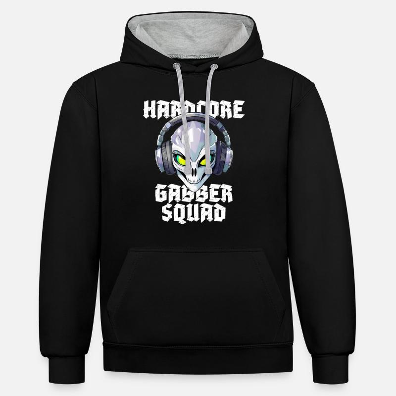 Hardcore Gabber Squad Alien Rave - Sweat à capuche contrasté - noir/gris chiné