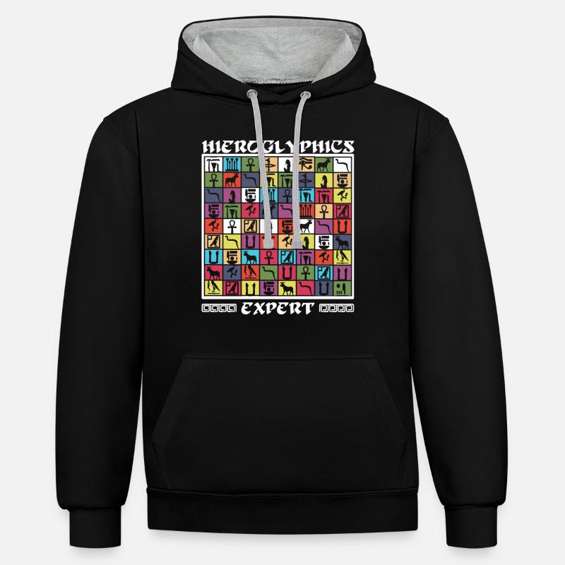 Expert en hiéroglyphes - Sweat à capuche contrasté - noir/gris chiné