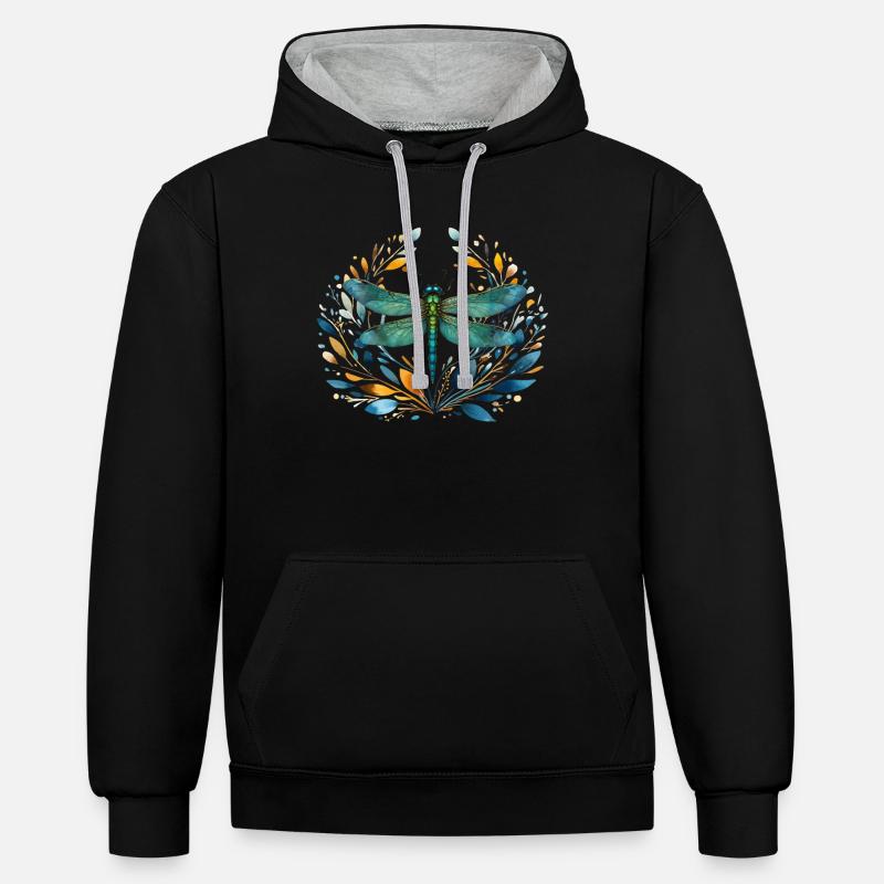 Libelle Libellule - Sweat à capuche contrasté - noir/gris chiné