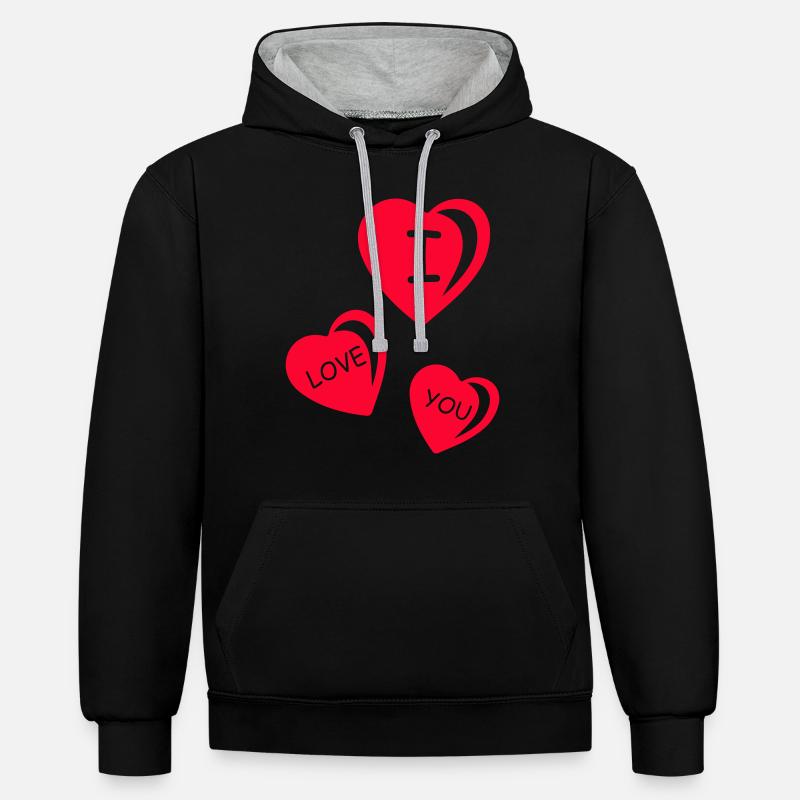 Coeurs je t’aime - Sweat à capuche contrasté - noir/gris chiné