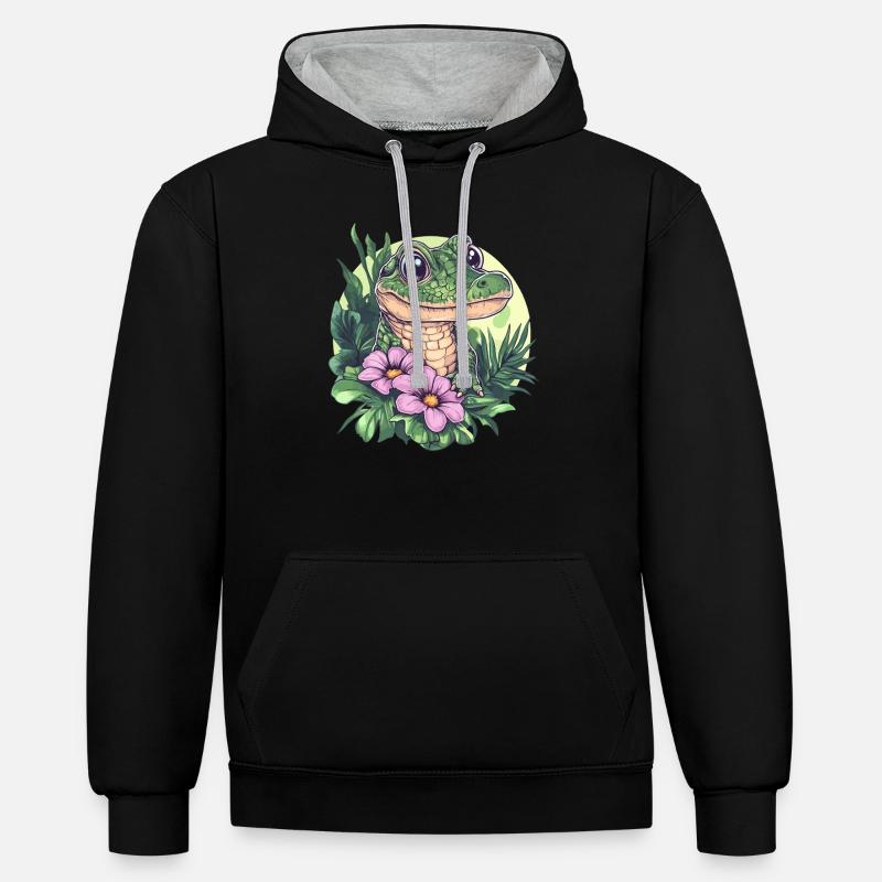 Crocodile dans la jungle - Sweat à capuche contrasté - noir/gris chiné
