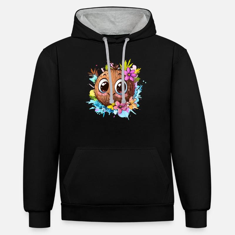 Noix de heureuse - Sweat à capuche contrasté - noir/gris chiné