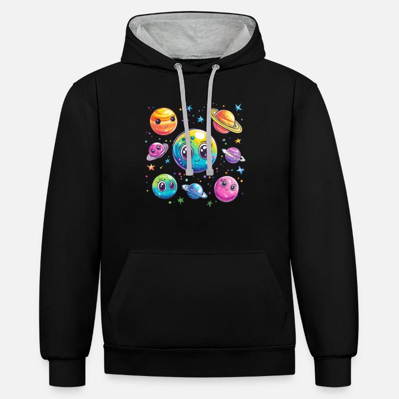 Planètes douces dans l’espace - Sweat à capuche contrasté - noir/gris chiné