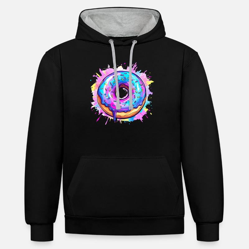 Bunte Donut Explosion - Kontrast-Hoodie - Schwarz/Grau meliert
