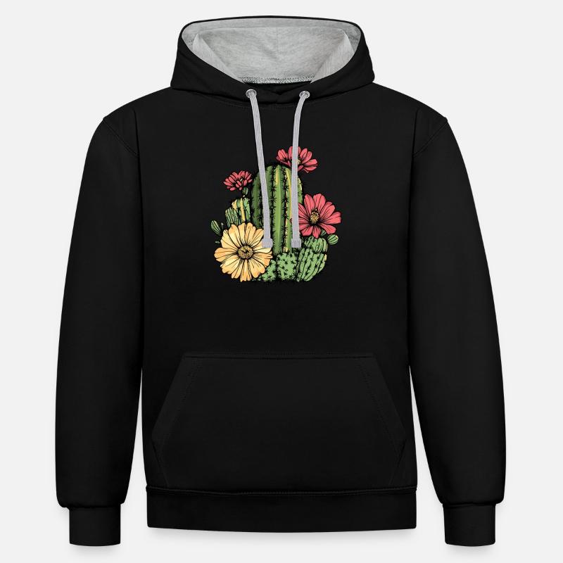 Cactus à fleurs - Sweat à capuche contrasté - noir/gris chiné