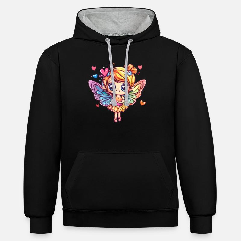 Fée papillon avec coeur - Sweat à capuche contrasté - noir/gris chiné