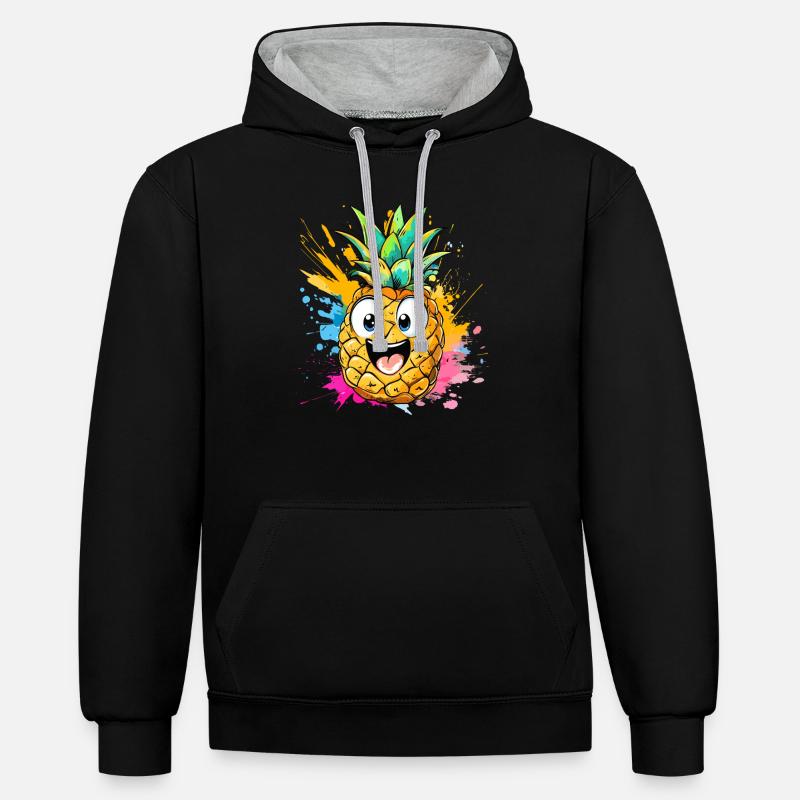 Explosion d’ananas heureuse - Sweat à capuche contrasté - noir/gris chiné