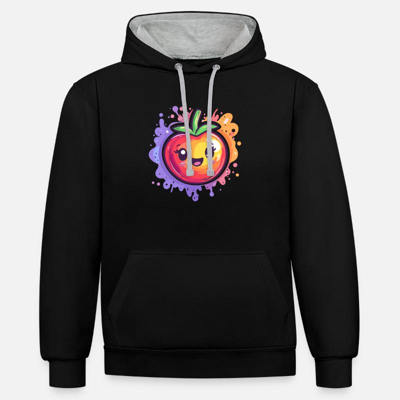 Tomate mit Splash - Kontrast-Hoodie - Schwarz/Grau meliert