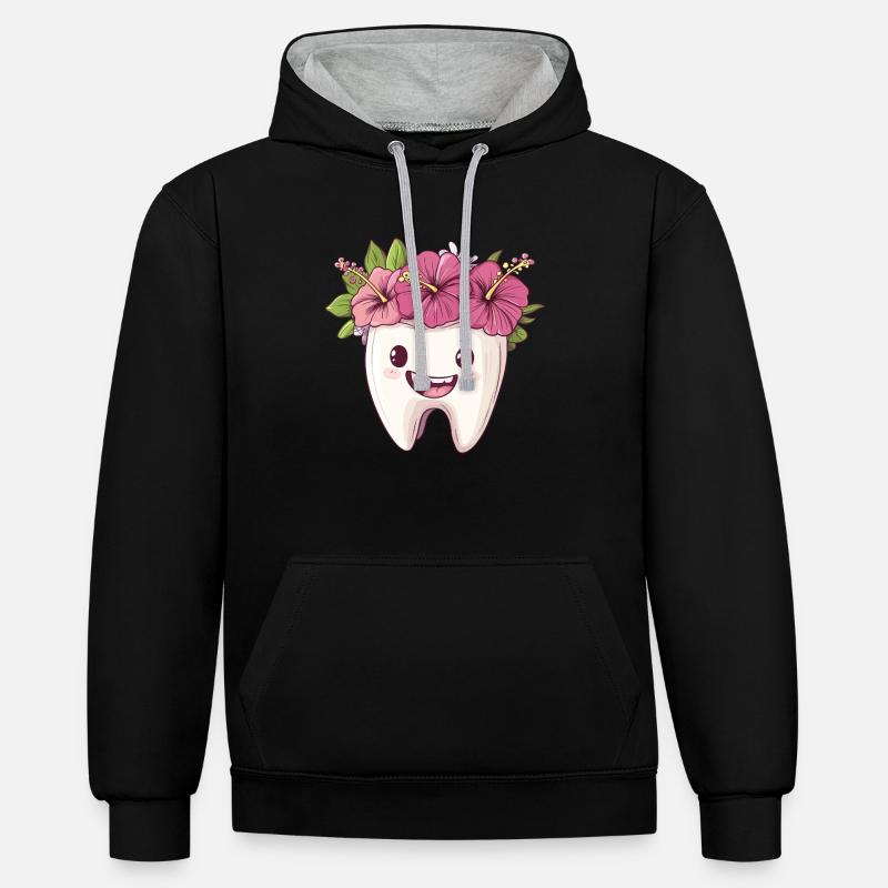 Dent à l’hibiscus - Sweat à capuche contrasté - noir/gris chiné