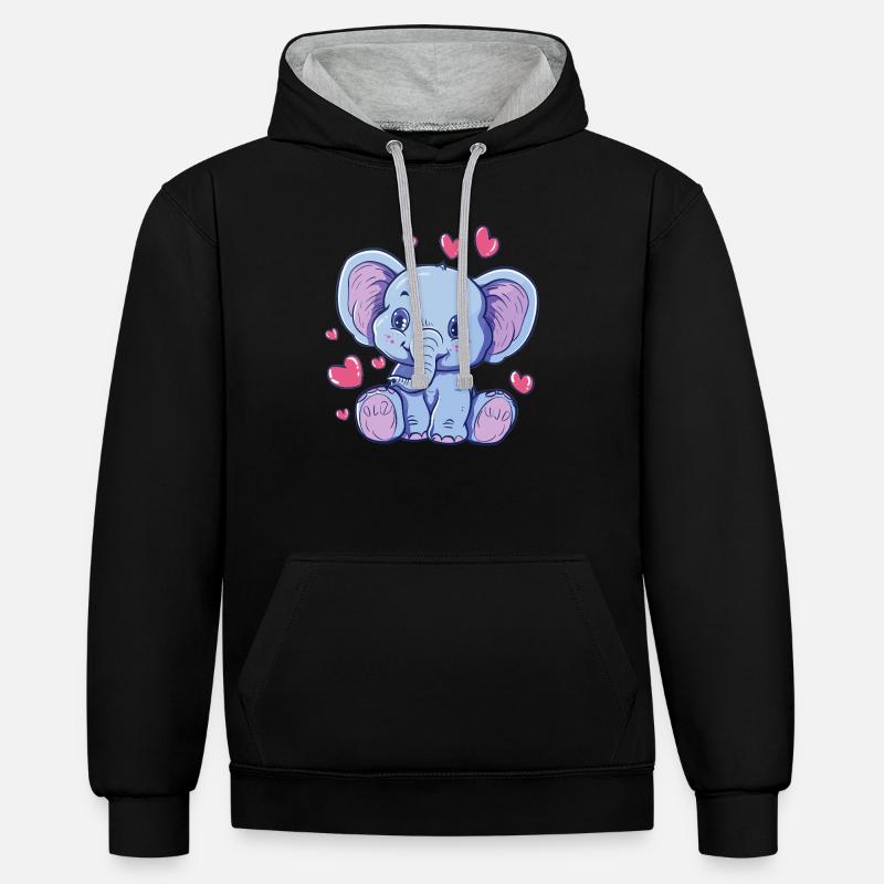 Coeur Bébé Éléphant - Sweat à capuche contrasté - noir/gris chiné