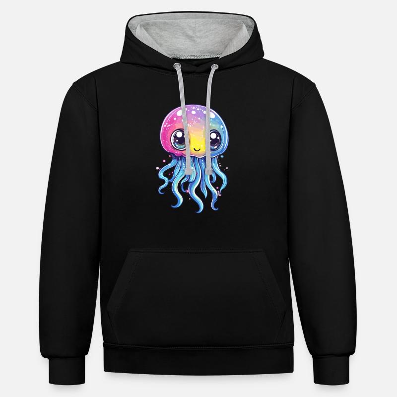 Méduse arc-en-ciel - Sweat à capuche contrasté - noir/gris chiné
