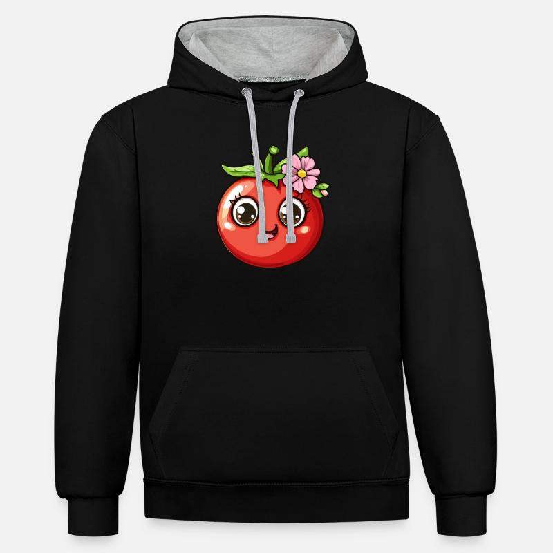 Tomate avec fleur - Sweat à capuche contrasté - noir/gris chiné
