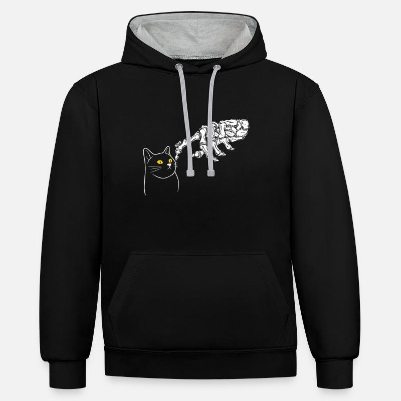 Sorcière chat d’Halloween - Sweat à capuche contrasté - noir/gris chiné