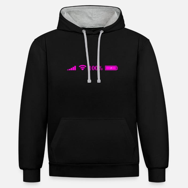 Icone wifi - Sweat à capuche contrasté - noir/gris chiné
