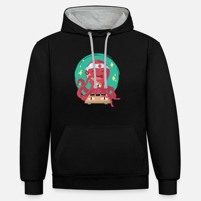 Pieuvre Sushi Maître sushi - Sweat à capuche contrasté - noir/gris chiné