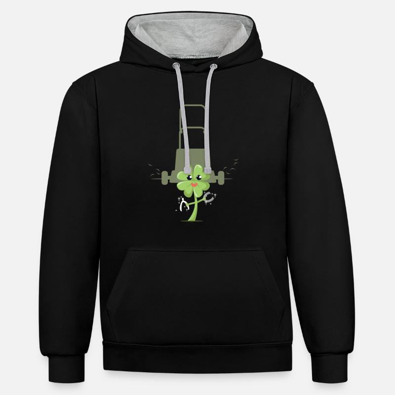 Ein Kleeblatt wird gemäht - Kontrast-Hoodie - Schwarz/Grau meliert