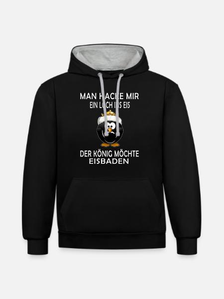 winterbader eisbader pinguin winterbaden könig eis - Kontrast-Hoodie - Schwarz/Grau meliert
