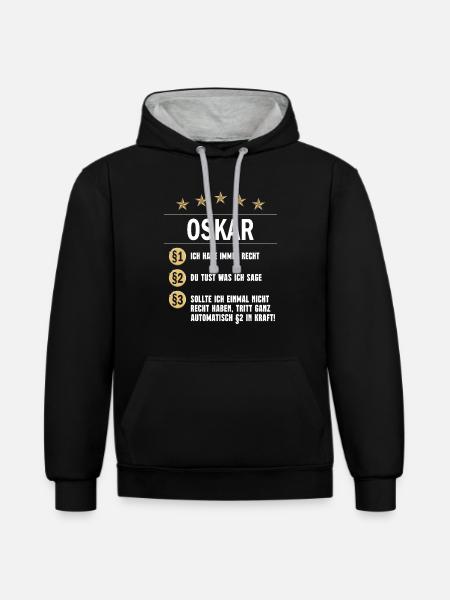 Oskar Habe immer Recht Namenstag - Kontrast-Hoodie - Schwarz/Grau meliert