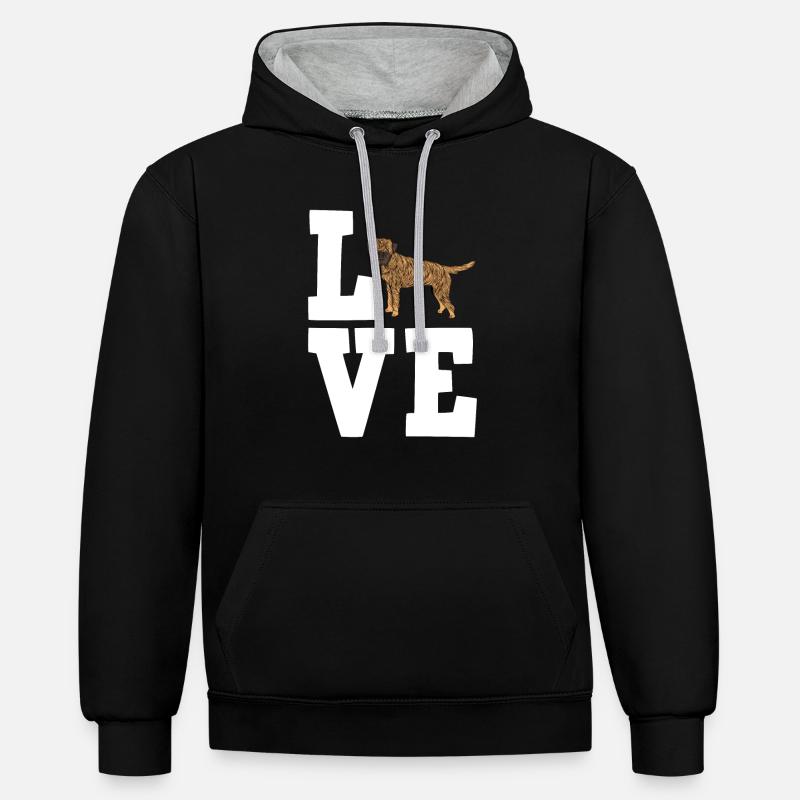 Border Terrier Cadeaux Chiens - Sweat à capuche contrasté - noir/gris chiné