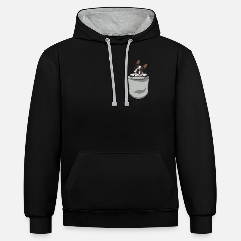 Boston Terrier Chiens cadeaux - Sweat à capuche contrasté - noir/gris chiné