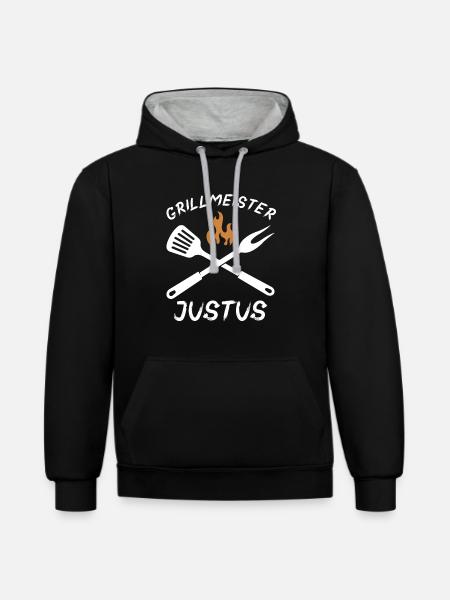 Grillmeister Justus - Kontrast-Hoodie - Schwarz/Grau meliert